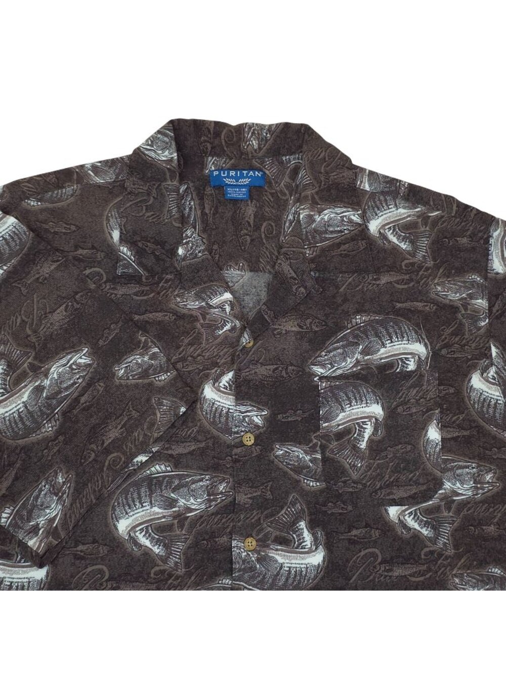 Puritan Mens XL Hawaiian Fish Print Button-Down Shirt Short Sleeve 100% Rayon